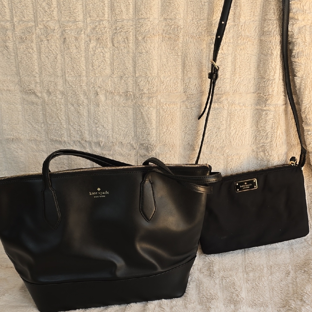 kate spade Black Leather Tote with Detachable Crossbody Pouch